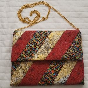 Boho Envelope Clutch Crossbody w Gold Chain